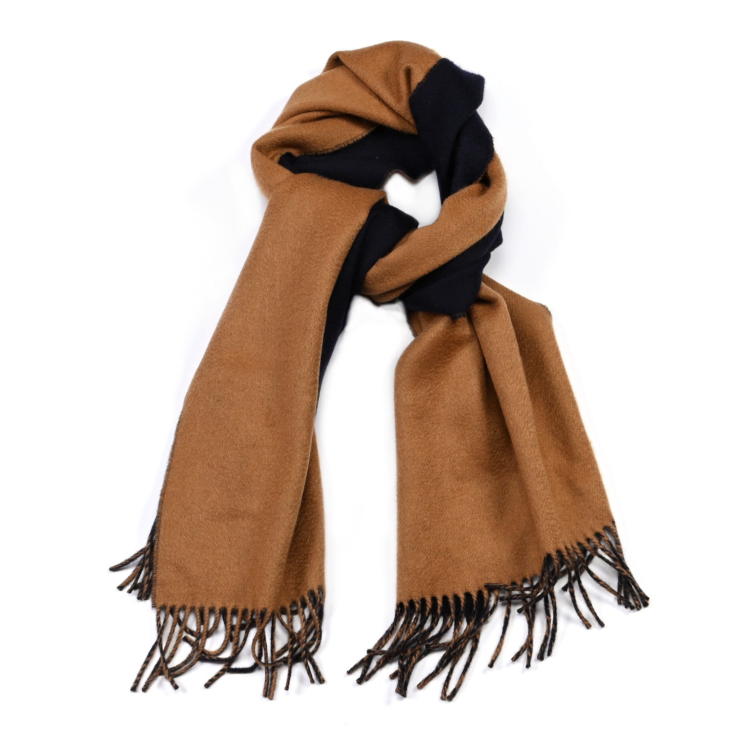 Hermes Cashmere Fringe Double Face Scarf Marine Bronze 1 of 4