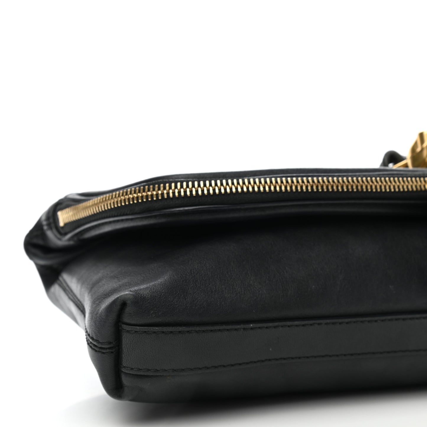 Smooth Calfskin Studded Padlock Skull Clutch Black