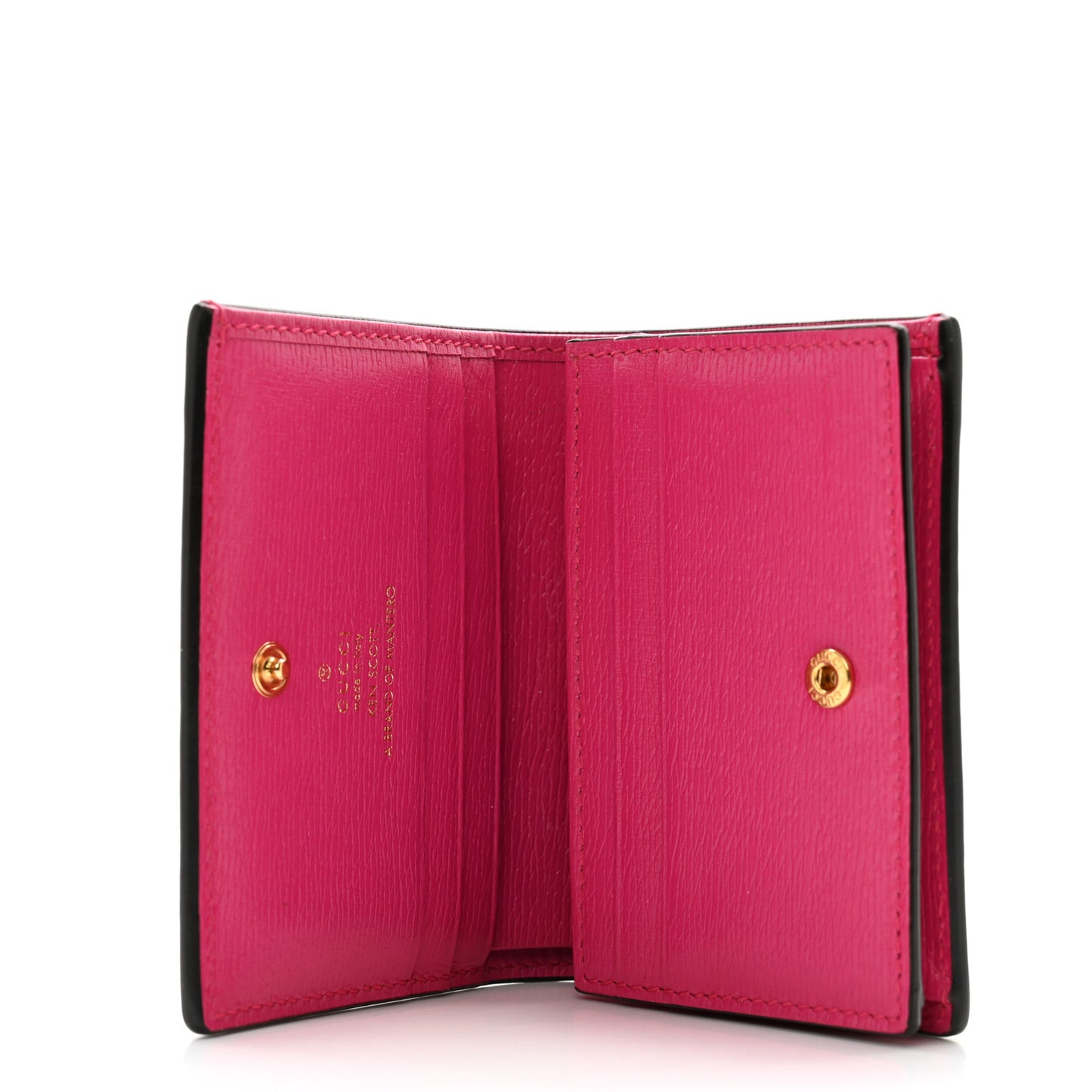 X KEN SCOTT Textured Calfskin Pomponica Print Horsebit 1955 Card Case Wallet Multicolor Fuxia Pompom