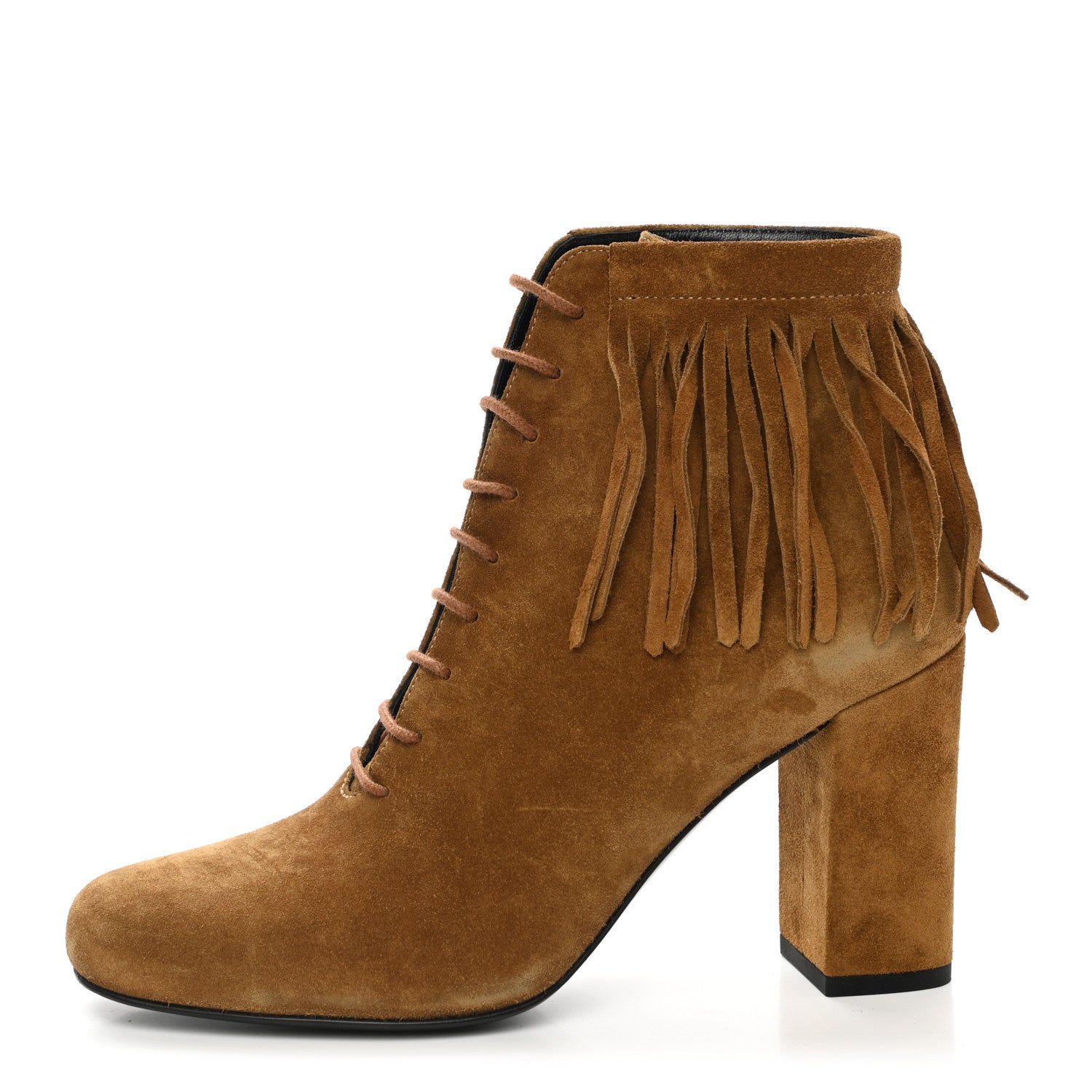 Saint Laurent Suede Babies 90 Fringe Ankle Boots 37 Light Tan 1 of 9