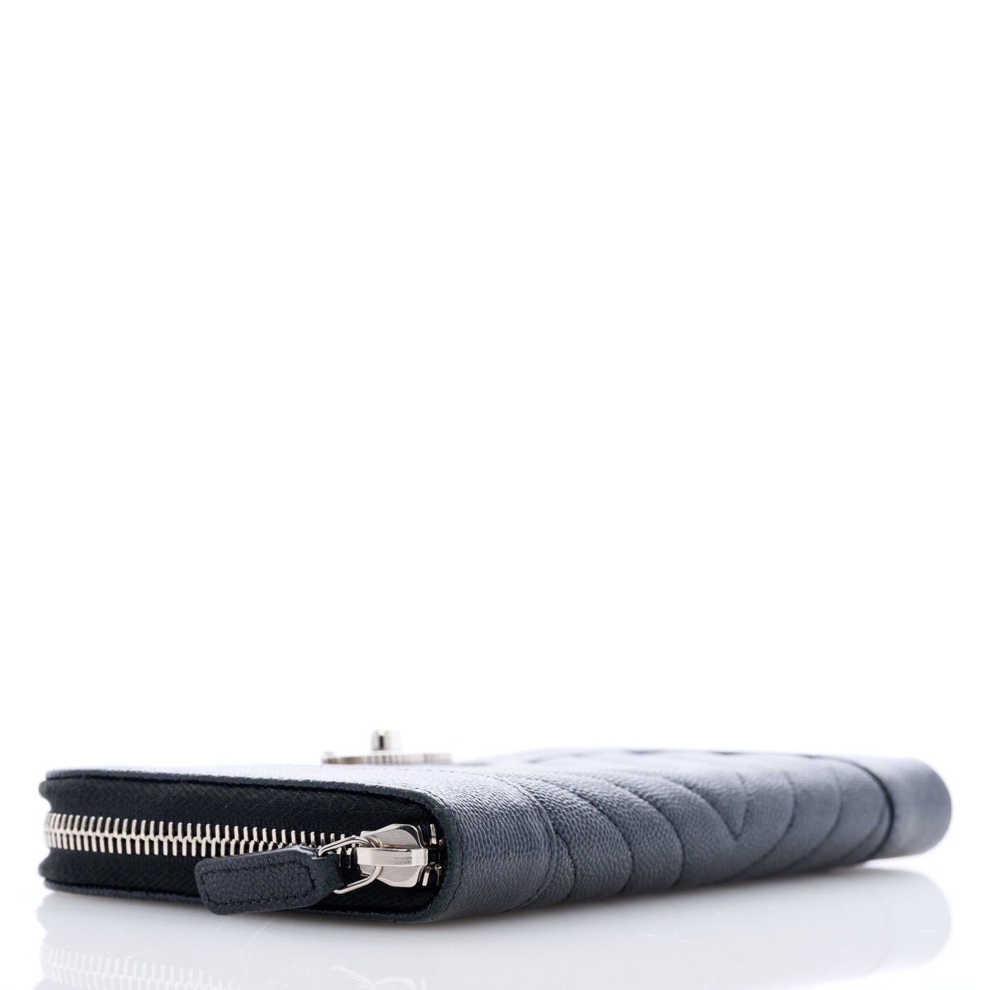Caviar Sheepskin Chevron Quilted Mademoiselle Vintage Zip Around Wallet Black