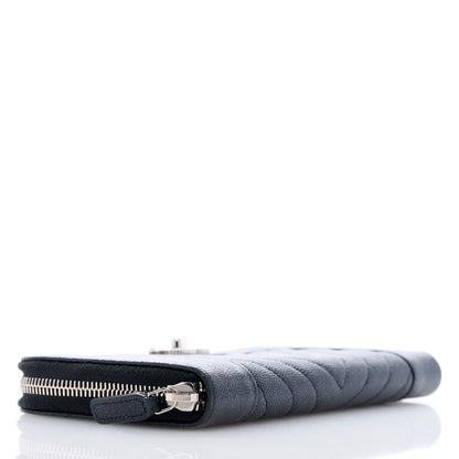 Chanel Caviar Sheepskin Chevron Quilted Mademoiselle Vintage Zip Around Wallet Black 4 of 7