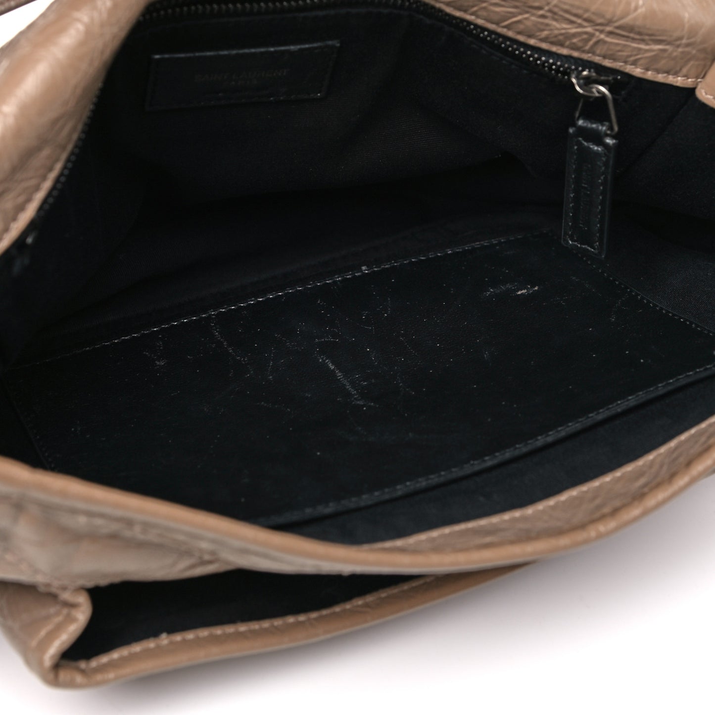 Crinkled Calfskin Matelasse Monogram Medium Niki Chain Satchel Light Taupe