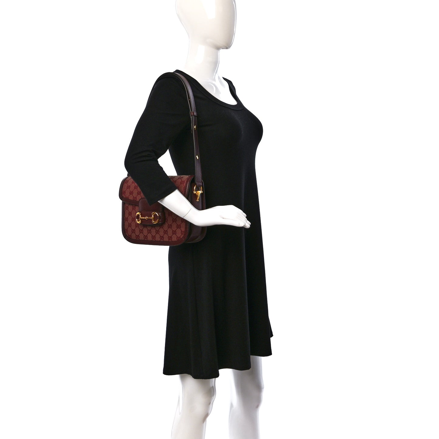 Monogram Textured Dollar Calfskin Horsebit 1955 Shoulder Bag Sahara Rubino Chardonnay