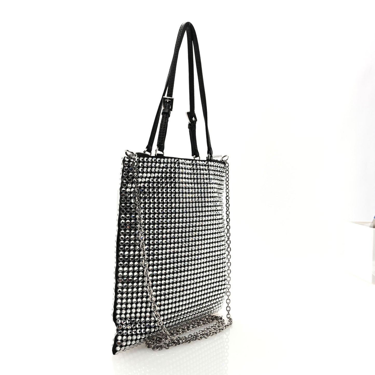 Satin Crystal Metal Triangle Logo Chain Crossbody Handbag Cristal