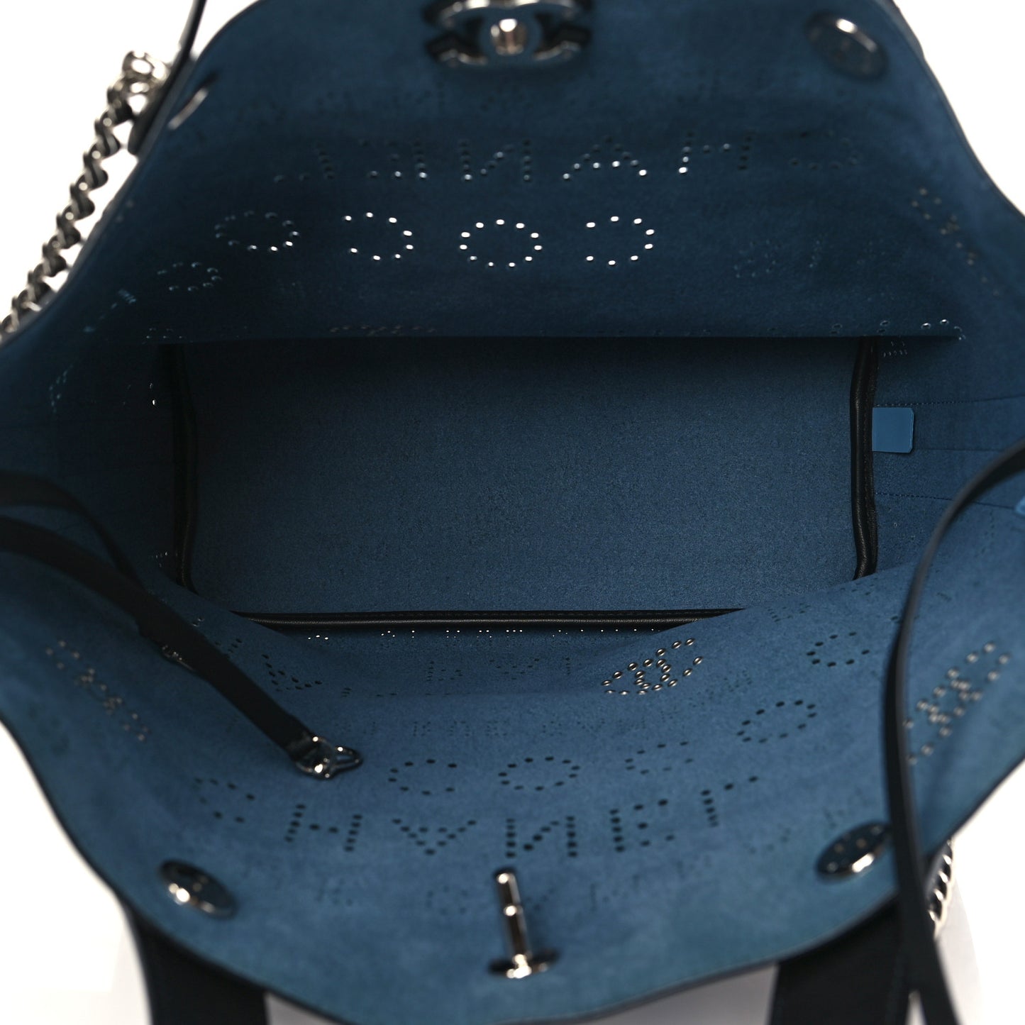 Calfskin Tweed Small Logo Eyelets Shopping Tote Black