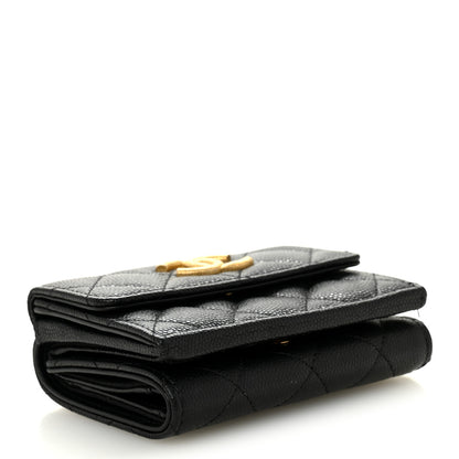 Chanel Caviar Quilted Textured CC Tri-Fold Flap Wallet Black 4 of 10