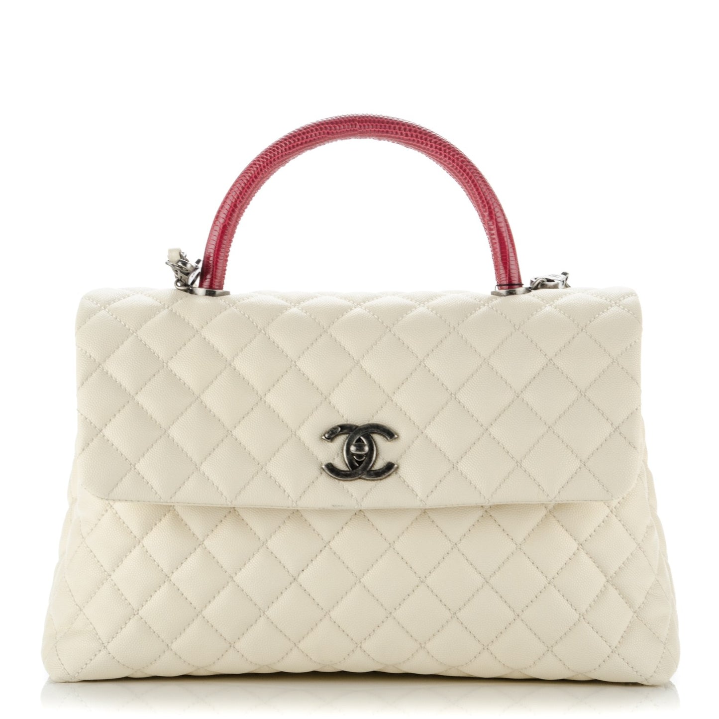 Caviar Lizard Quilted Medium Coco Handle Flap White