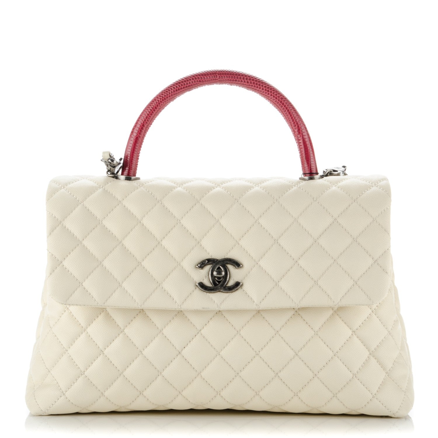 Chanel Caviar Lizard Quilted Medium Coco Handle Flap White 1 of 9