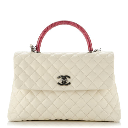 Chanel Caviar Lizard Quilted Medium Coco Handle Flap White 1 of 9