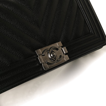 Chanel Caviar Chevron Quilted Medium Boy Flap Black 10 of 16