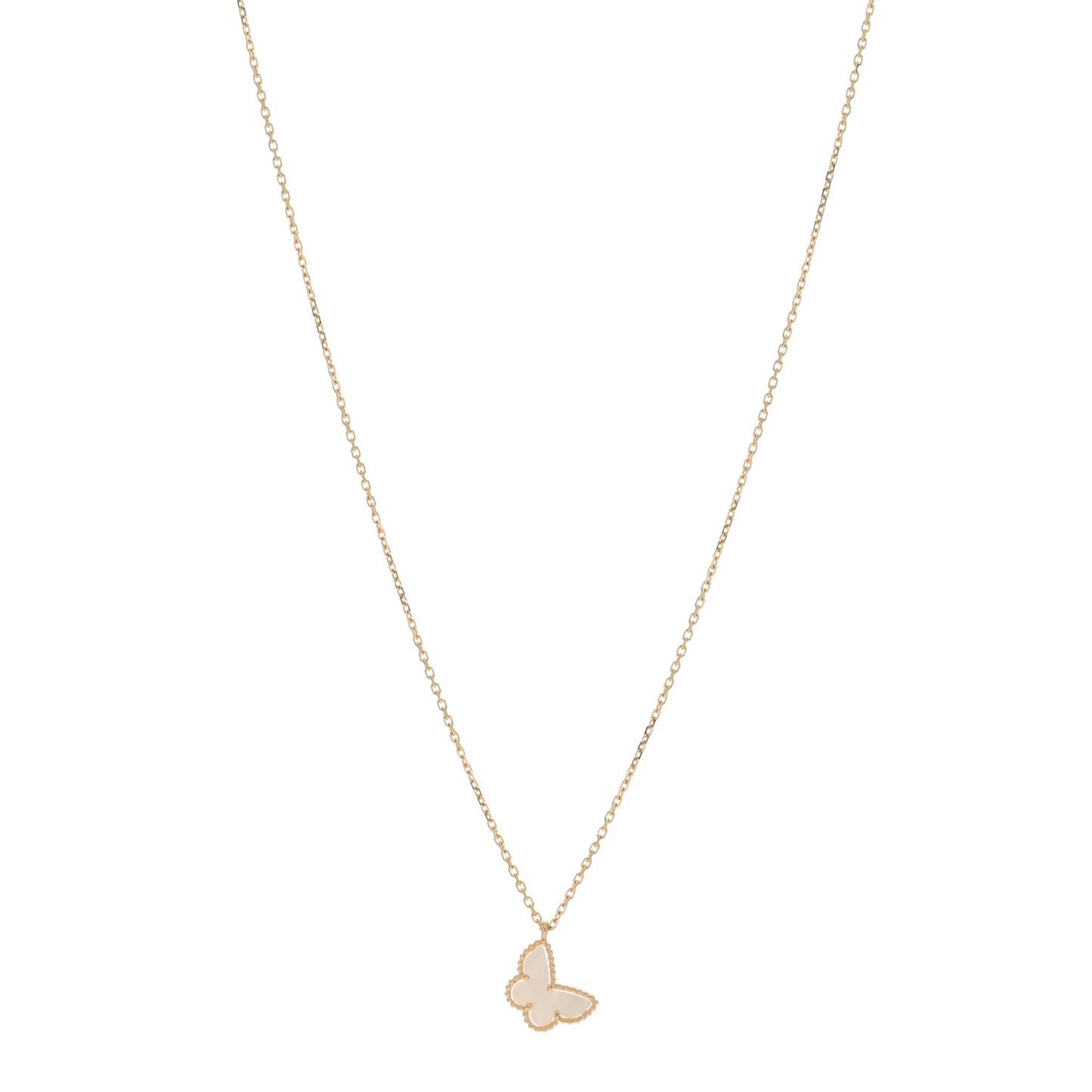 18K Yellow Gold Mother of Pearl Sweet Alhambra Butterfly Pendant Necklace