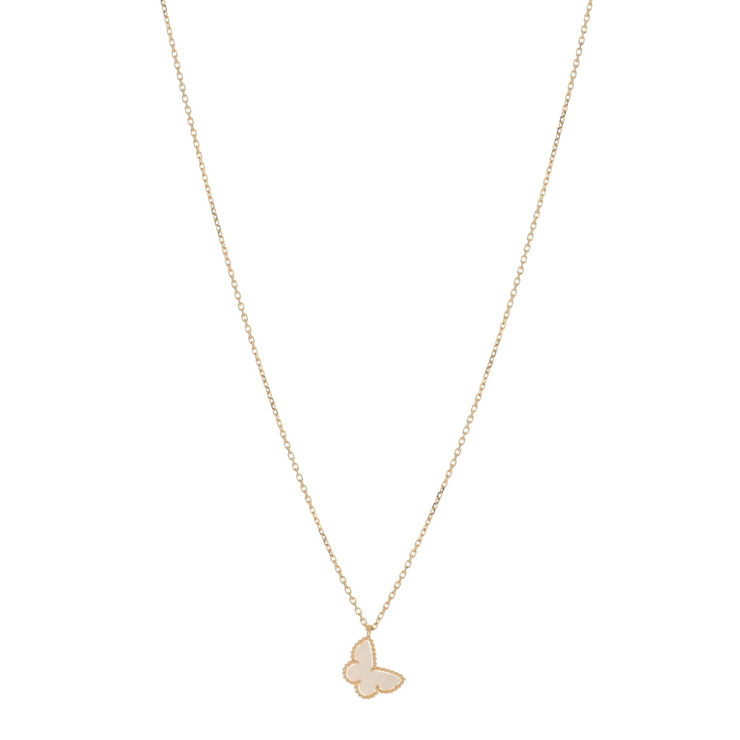 Van Cleef & Arpels 18K Yellow Gold Mother of Pearl Sweet Alhambra Butterfly Pendant Necklace 1 of 3