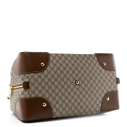 Gucci GG Supreme Monogram Azalea Calfskin Retro Interlocking G Large Duffle Bag Beige Ebony Brown Sugar 3 of 12