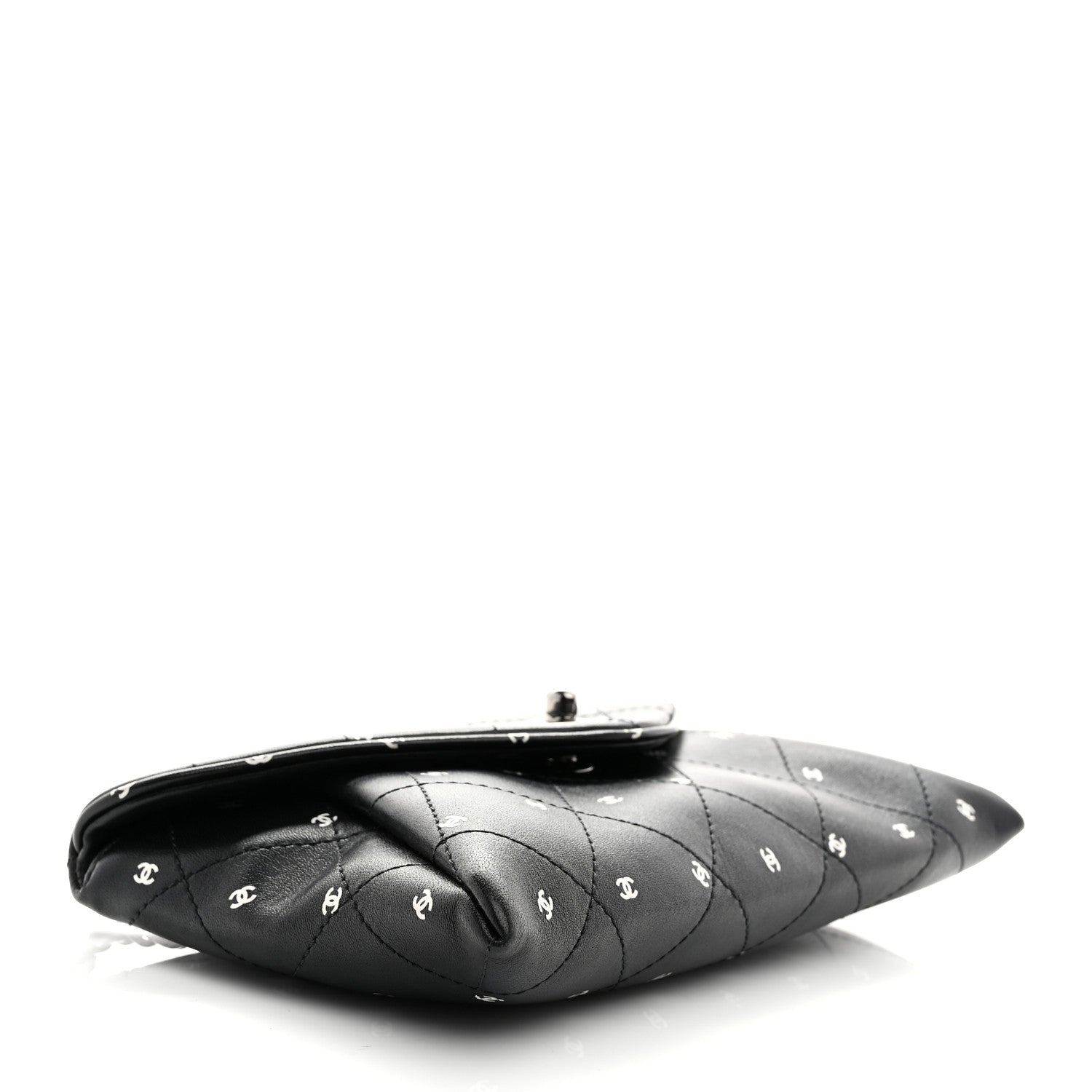 Chanel Printed Lambskin Logo CC Envelope Clutch With Chain Black White 4 of 10