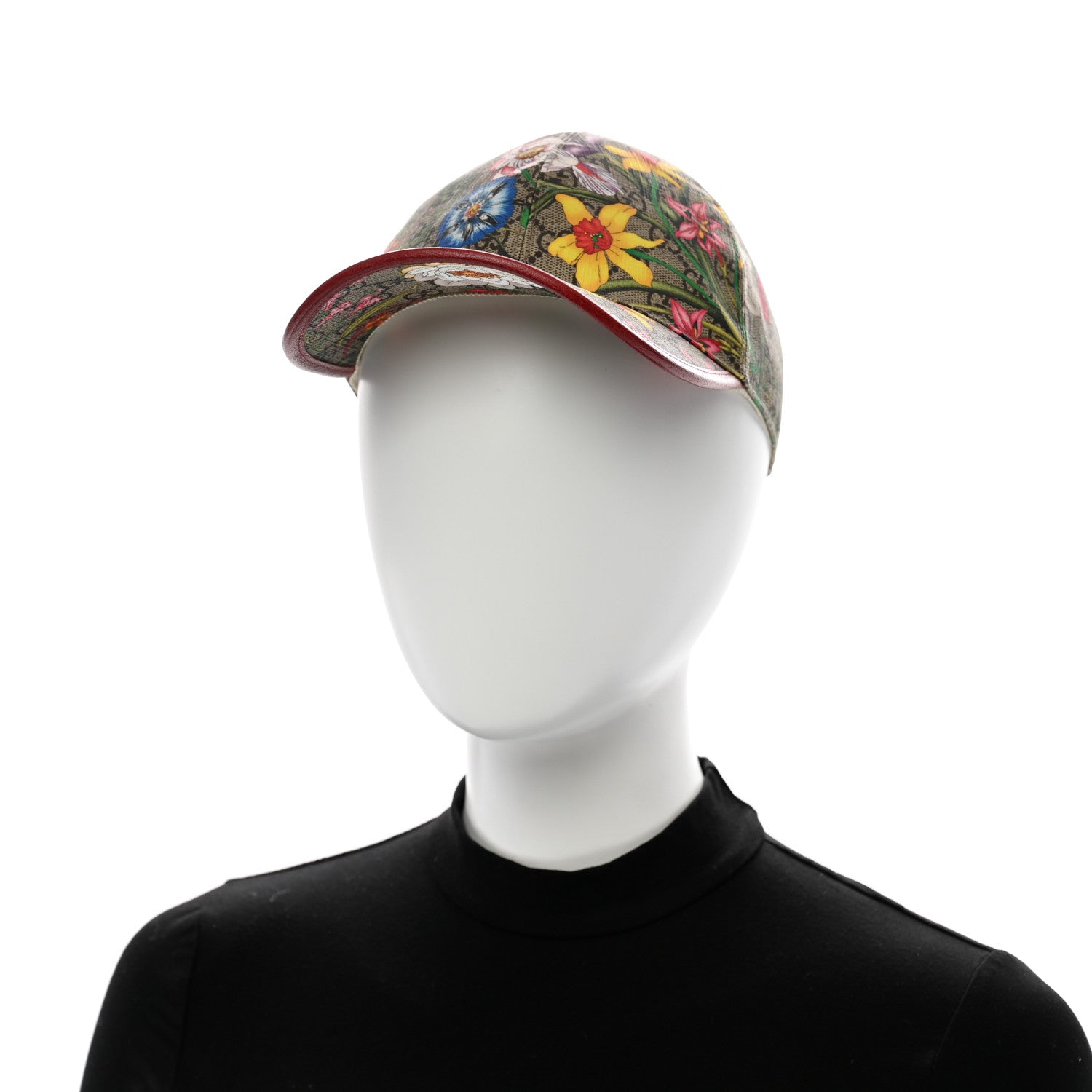 Gucci GG Supreme Flora Claudia Baseball Hat 56 S Red 2 of 10