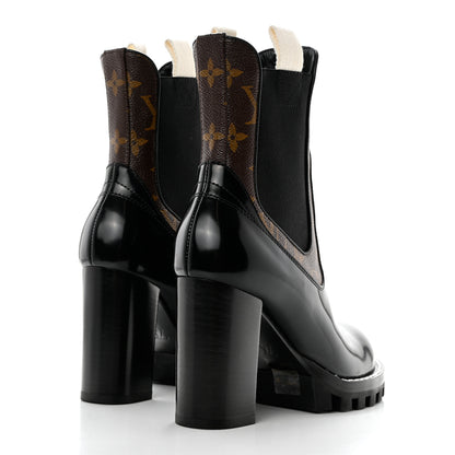 Louis Vuitton Patent Calfskin Monogram Star Trail Chelsea Ankle Boots 36 Black 4 of 8