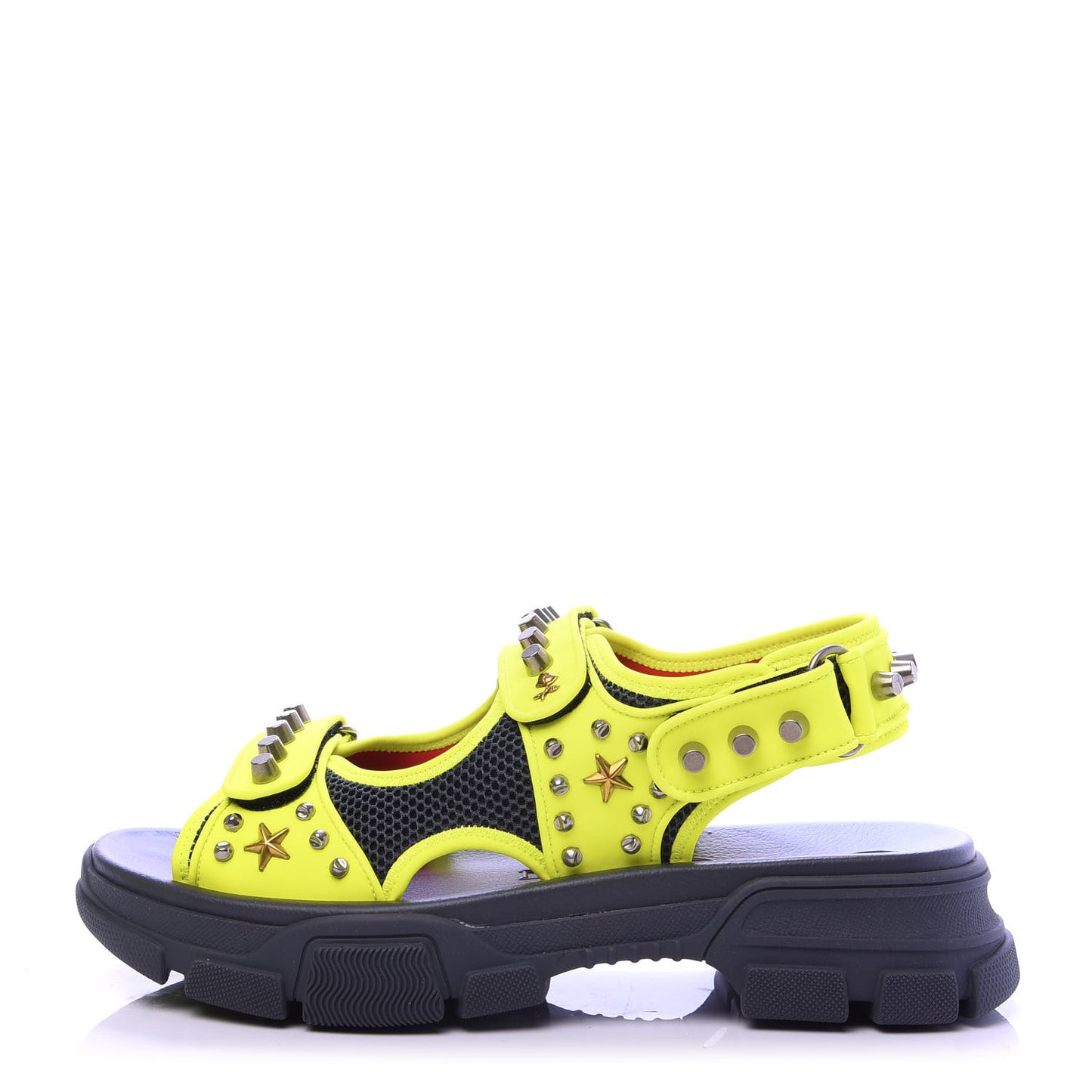 Technical Canvas Calfskin Studded Mens Aguru Sandals 10 Neon Yellow