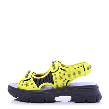 Gucci Technical Canvas Calfskin Studded Mens Aguru Sandals 10 Neon Yellow 1 of 9
