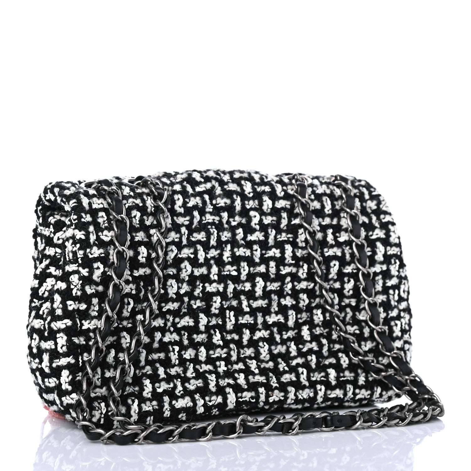 Chanel Tweed Beaded Fringe Flap Black White 2 of 5
