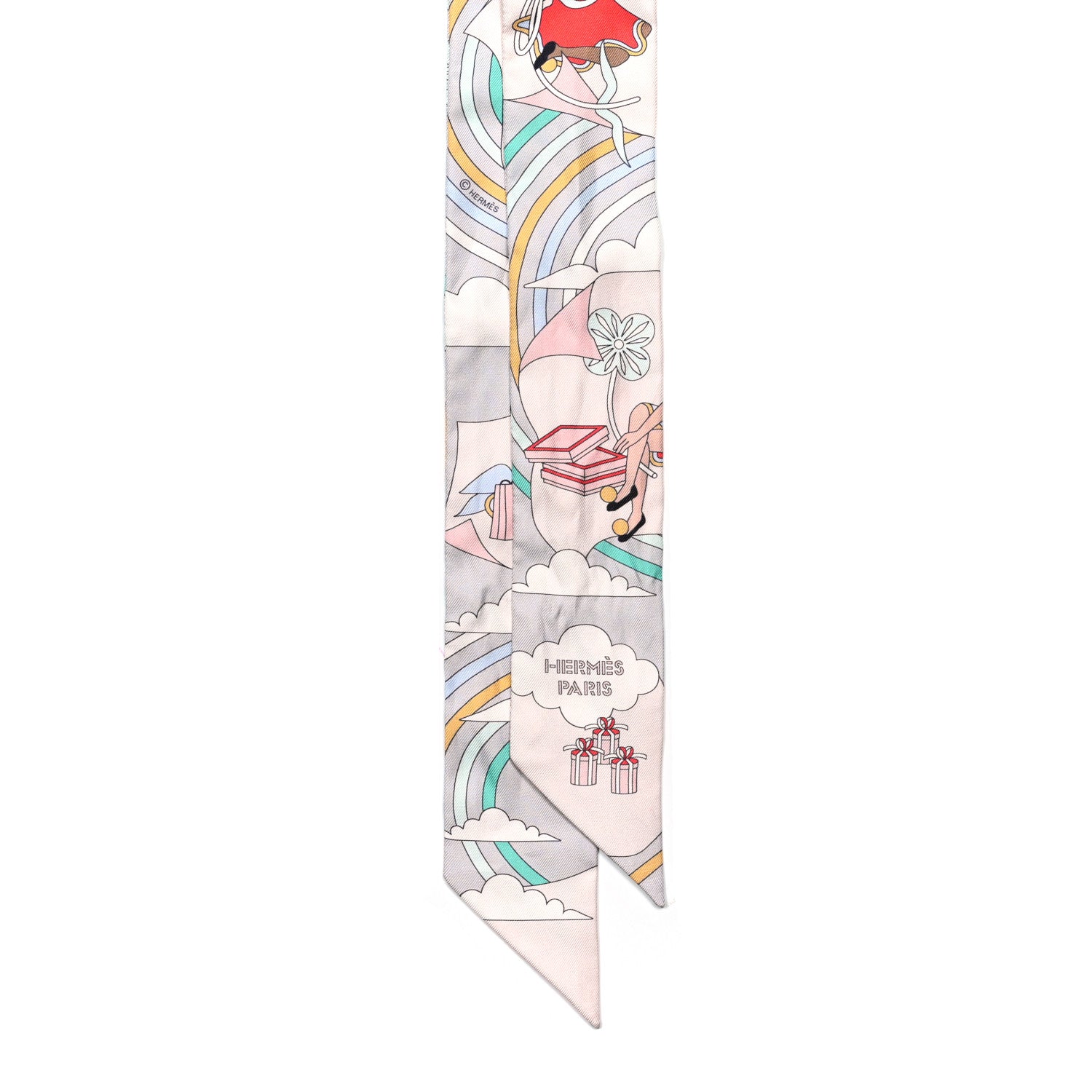 Hermes Silk Carres Volants Twilly Grenadine Gris Perle Rose Pale 2 of 6