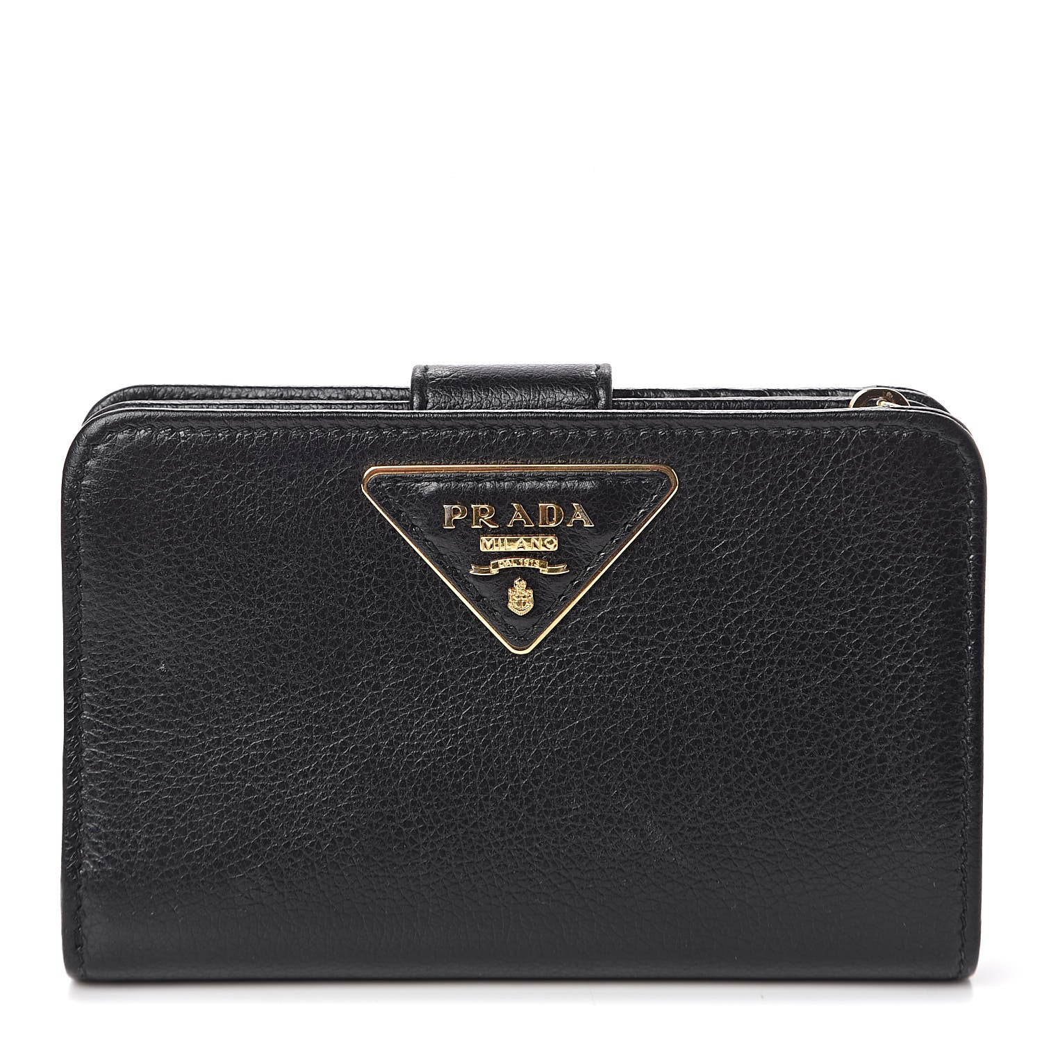 Prada Glace Calfskin Compact Triangle Wallet Black 1 of 7
