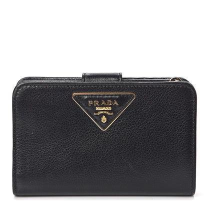 Prada Glace Calfskin Compact Triangle Wallet Black 1 of 7