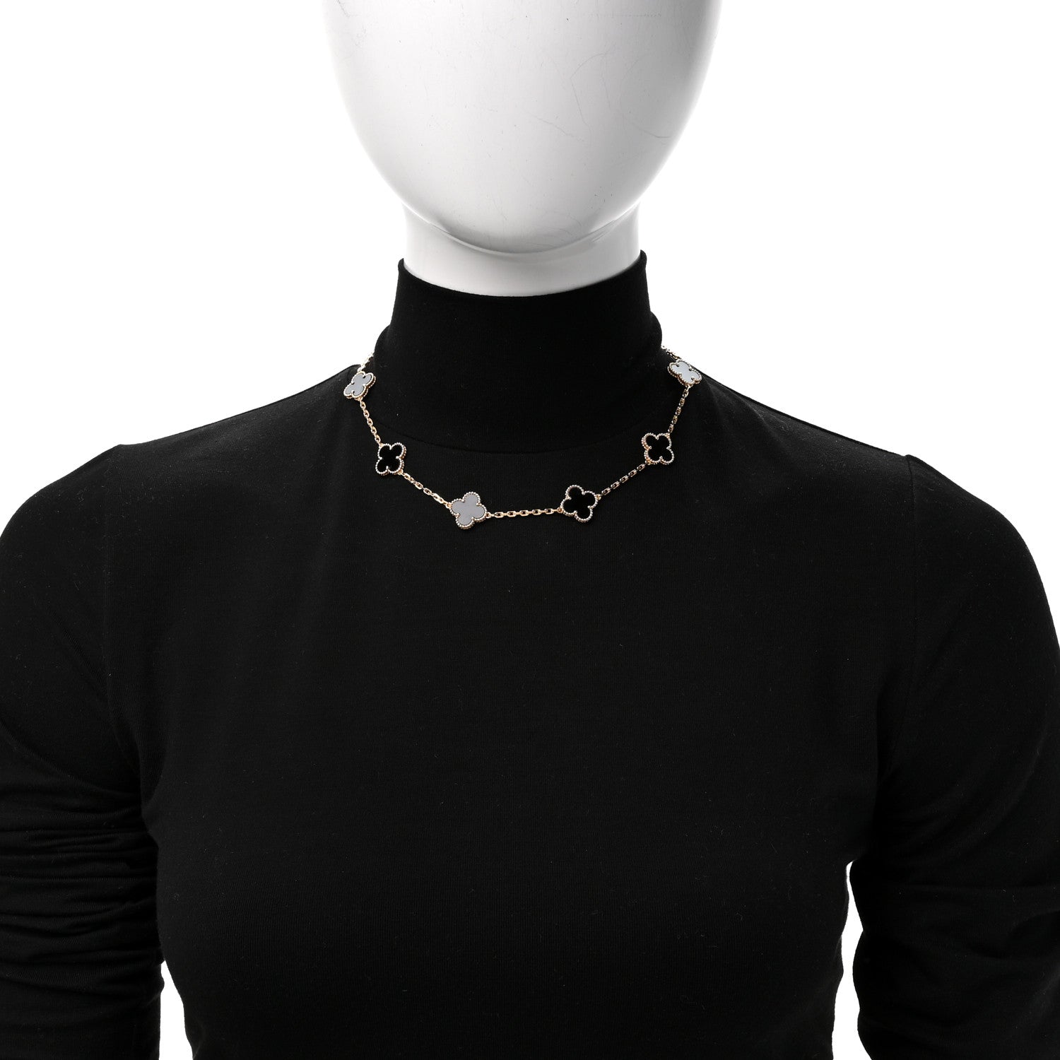 Van Cleef & Arpels 18K Yellow Gold Black Onyx 10 Motifs Vintage Alhambra Necklace 2 of 7