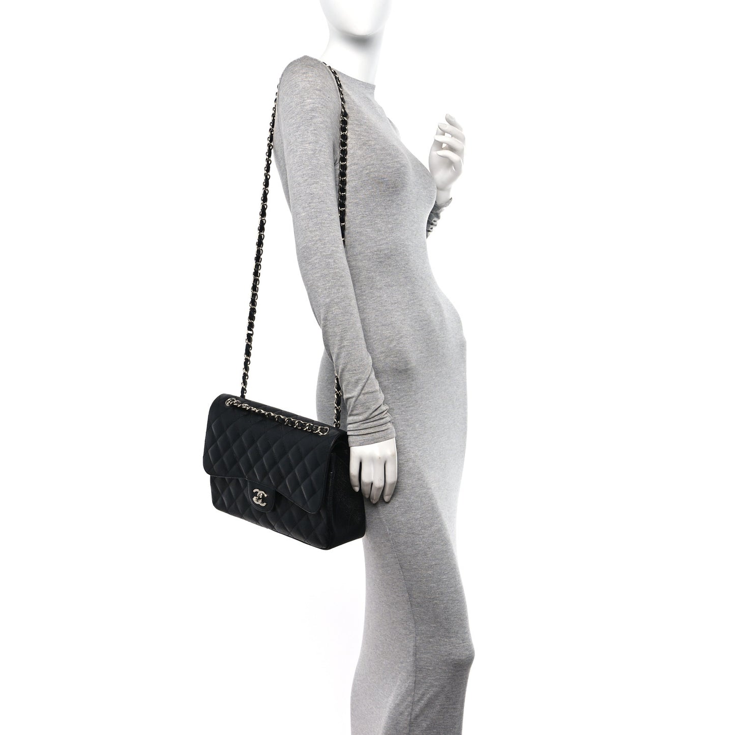 Caviar Quilted Jumbo Double Flap Black