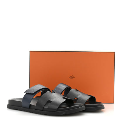 Hermes Epsom Mens Chypre Sandals 44.5 Black Bleu Céleste 10 of 10