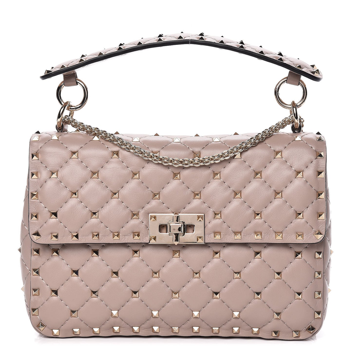 Lambskin Medium Rockstud Spike Shoulder Bag Poudre