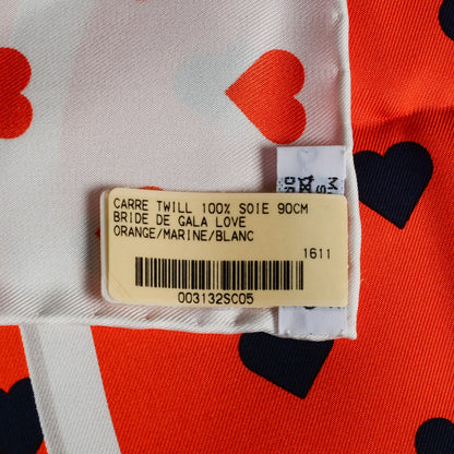 Hermes Silk Bride De Gala Love Scarf 90 Orange Marine White 5 of 6