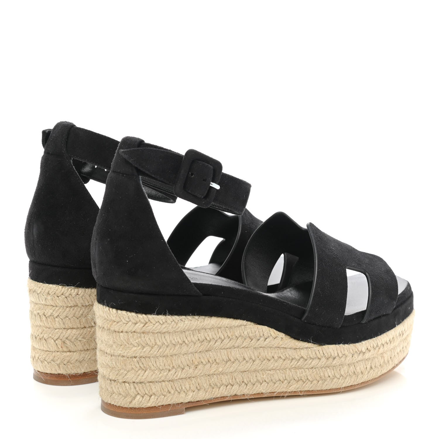 Hermes Suede Elda Espadrille Wedge Sandals 38 Black 4 of 9