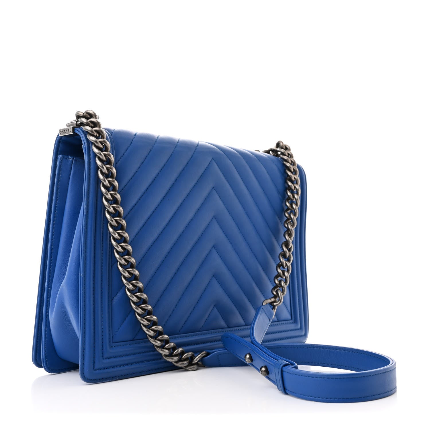 Chanel Calfskin Chevron Quilted Large Boy Flap Blue 3 of 12