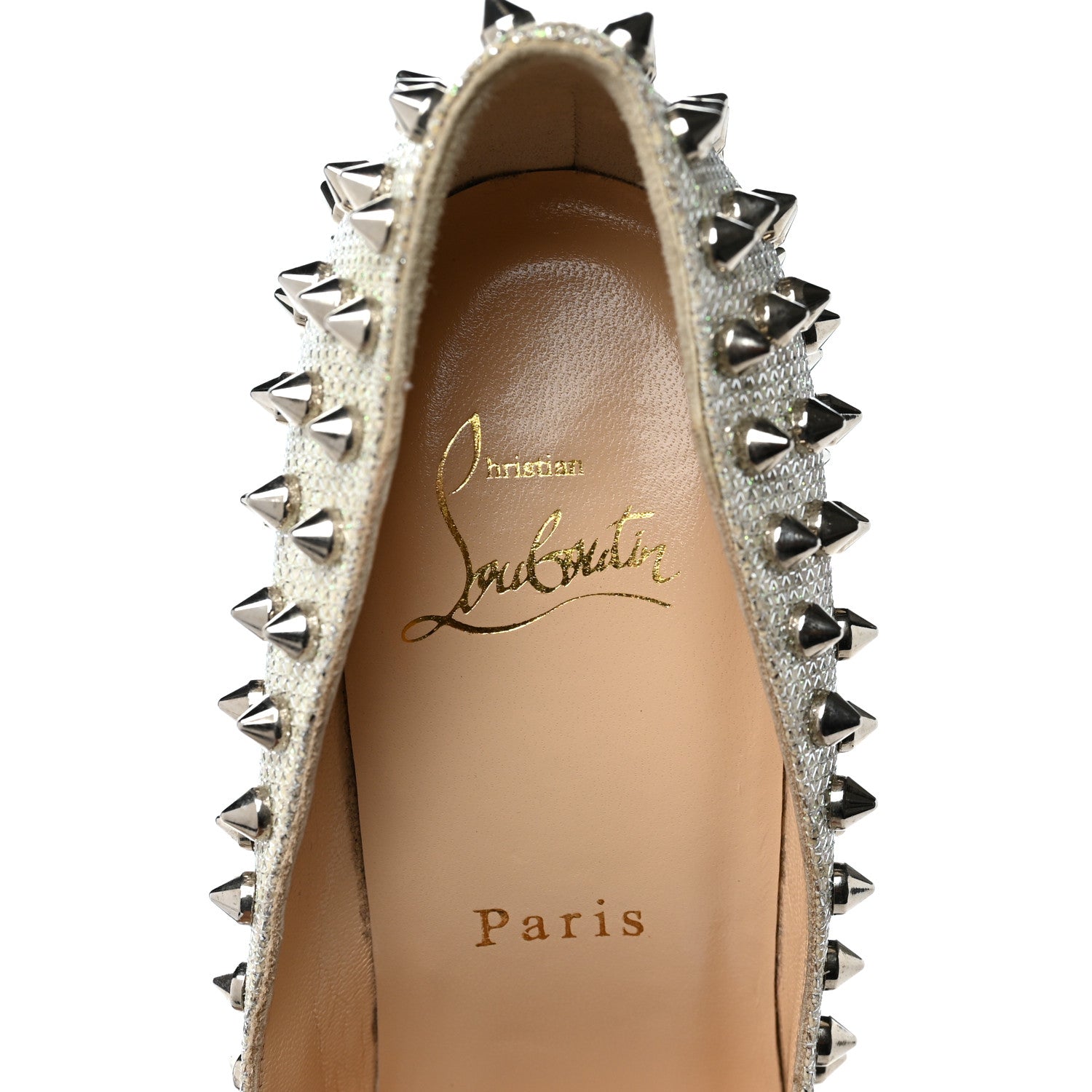 Christian Louboutin Glitter Diams Follies Spikes 100 Pumps 36 Colombe 7 of 9