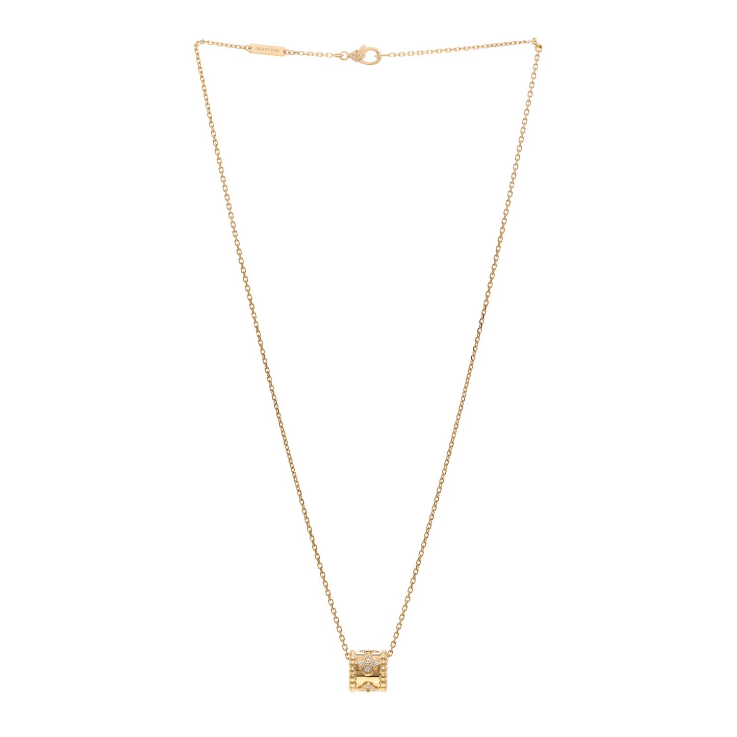 VAN CLEEF & ARPELS 18K Yellow Gold Diamond Small Perlee Clovers Pendant Necklace