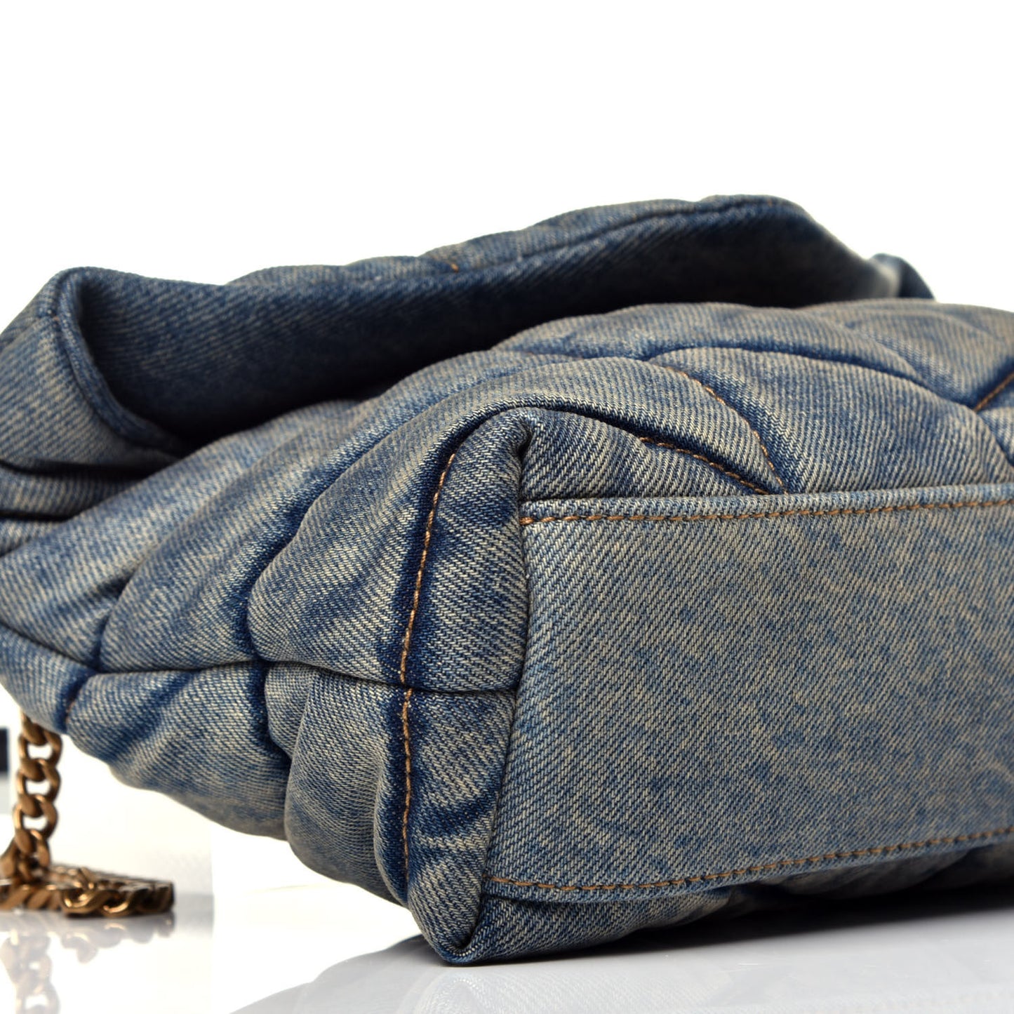 Denim Quilted Toy Loulou Puffer Monogram Chain Satchel Blue Black