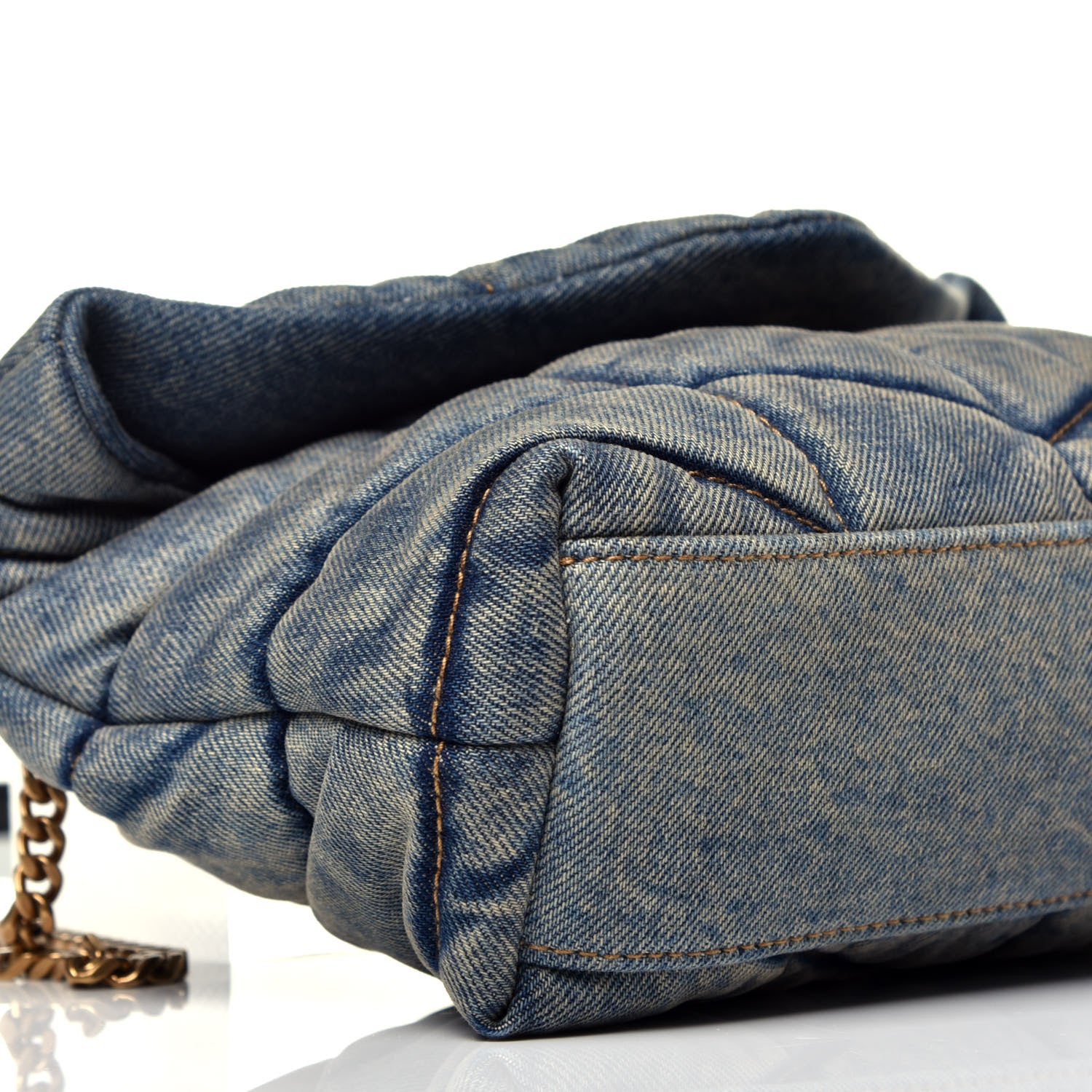 Saint Laurent Denim Quilted Toy Loulou Puffer Monogram Chain Satchel Blue Black 8 of 9