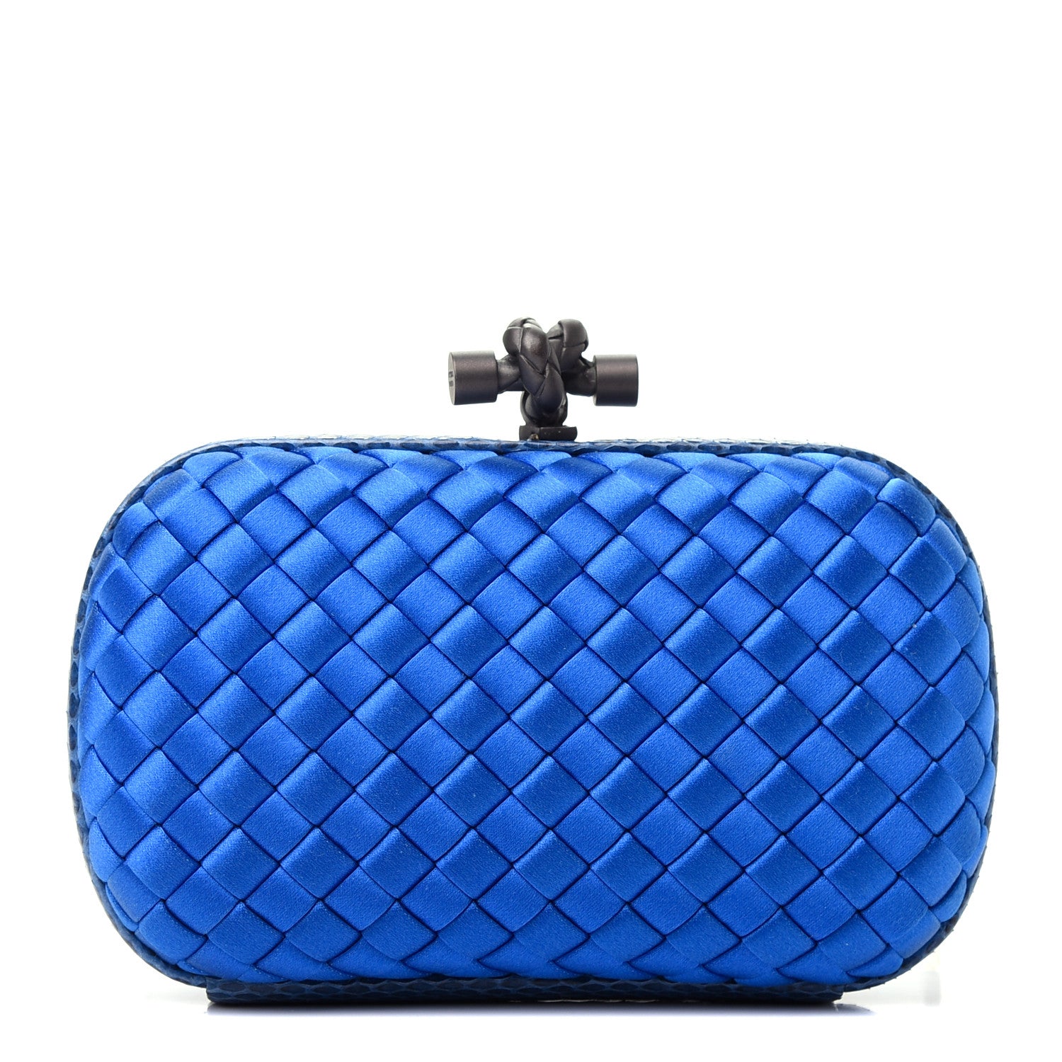 Bottega Veneta Satin Intreccio Impero Ayers Knot Clutch Blue 1 of 8