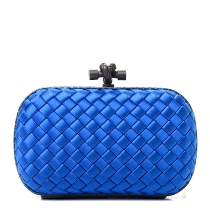 Bottega Veneta Satin Intreccio Impero Ayers Knot Clutch Blue 1 of 8