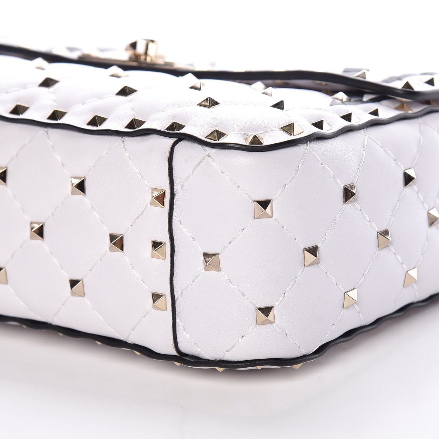 Lambskin VLTN Print Medium Rockstud Spike Shoulder Bag Optic White Black