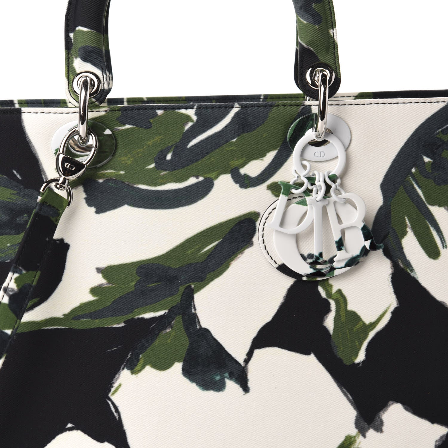 Christian Dior Canvas Graffiti Floral Printed Large Lady Dior Green White 11 of 11
