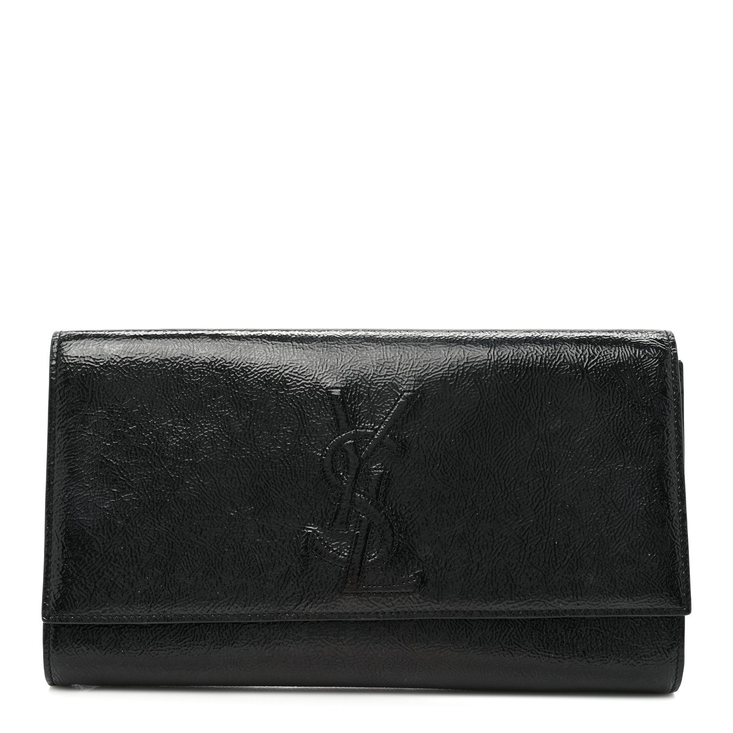 Saint Laurent Textured Patent Monogram Large Belle De Jour Clutch Black 1 of 12