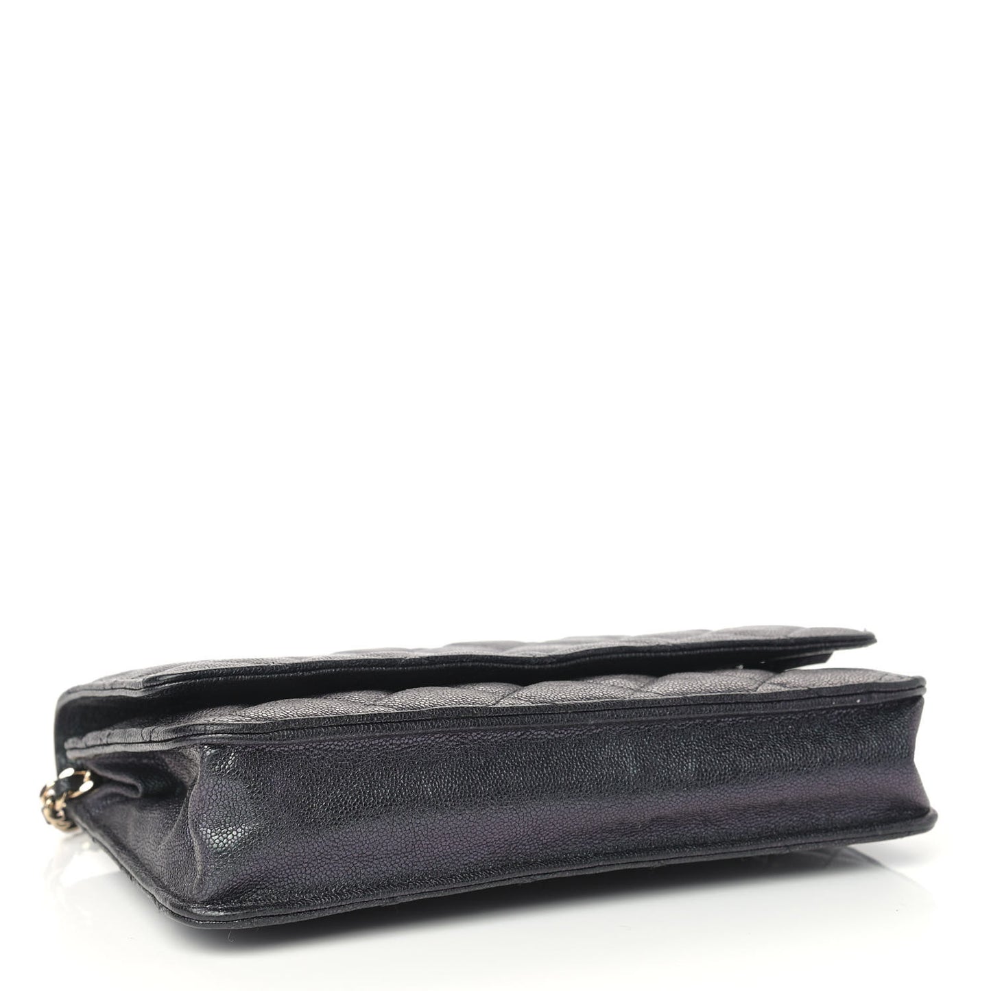 Iridescent Caviar Quilted Wallet On Chain WOC Black