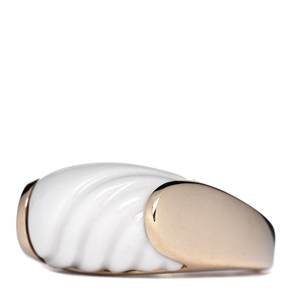 Bulgari 18K Yellow Gold White Ceramic Tronchetto Ring 52 6 3 of 6