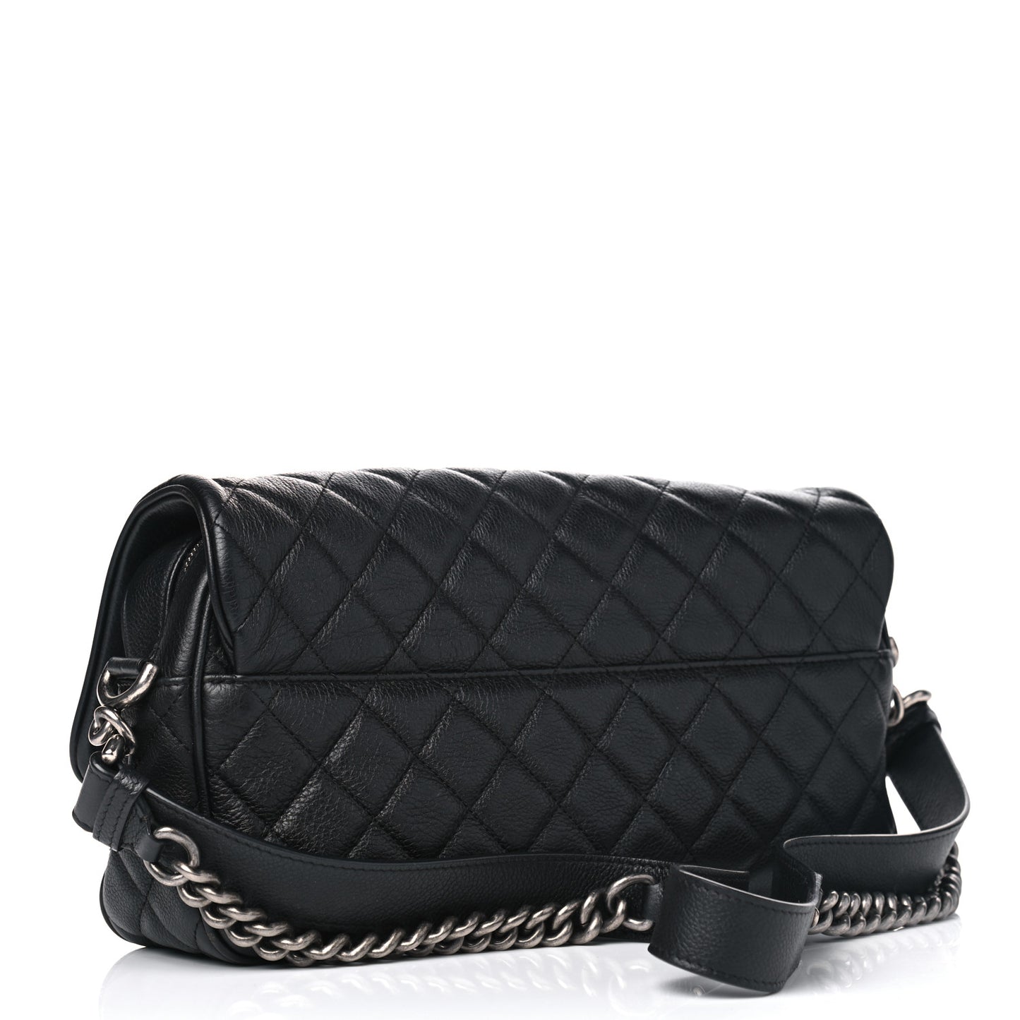 Grained Calfskin Quilted Medium Casual Rock Flap Black