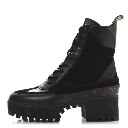 Louis Vuitton Suede Calfskin Monogram Laureate Platform Desert Boots 37 Black 1 of 10