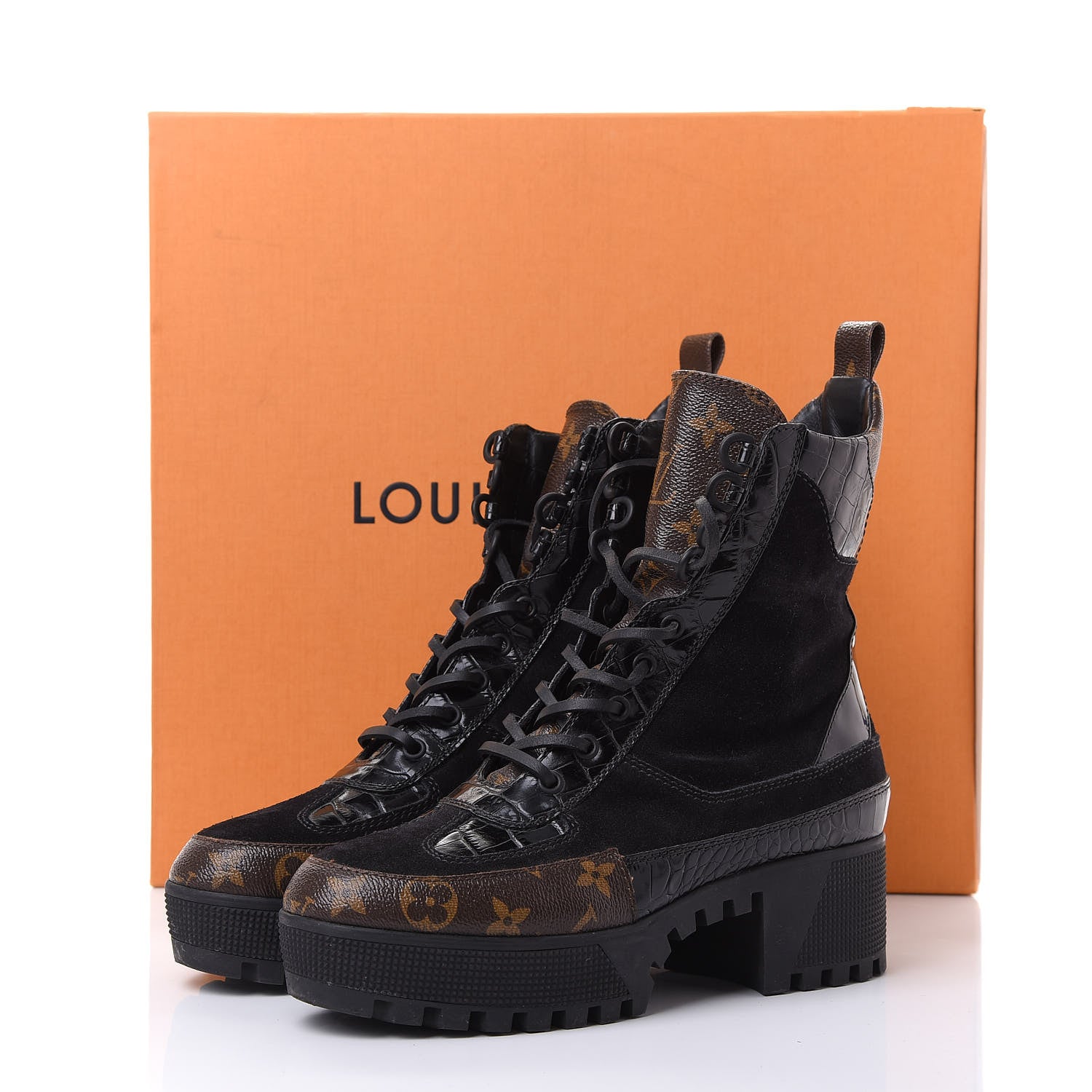Louis Vuitton Suede Calfskin Monogram Laureate Platform Desert Boots 38.5 Black 10 of 11