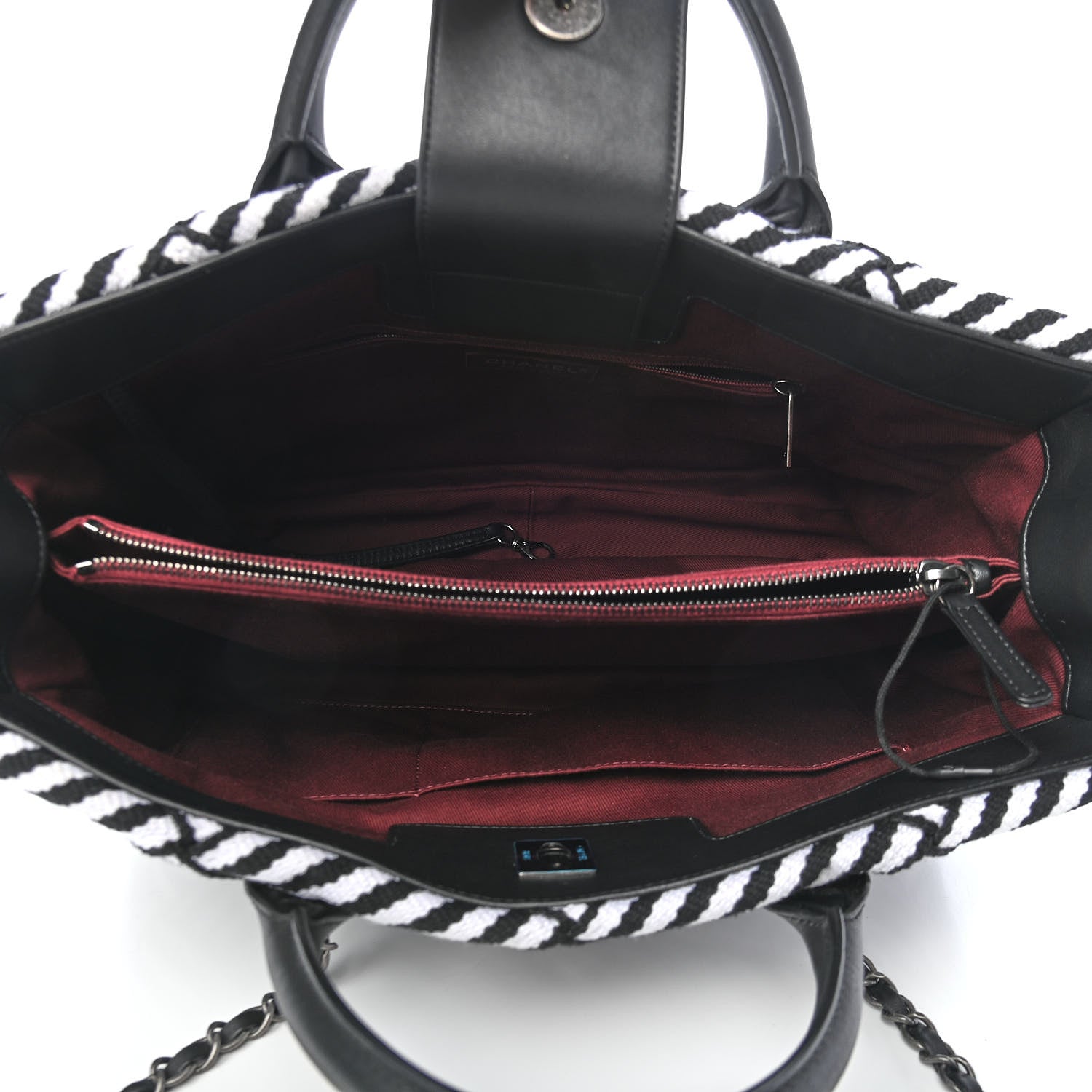 Chanel Woven Canvas Large Easy Shopping Tote Black White 4 of 8