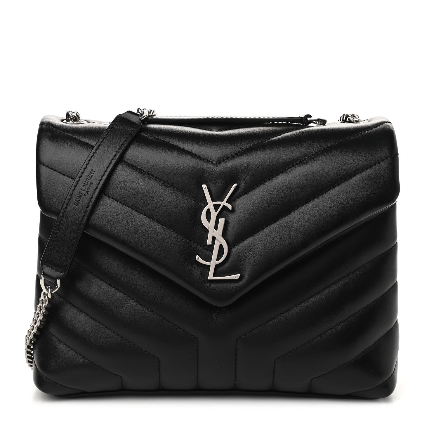 Calfskin Y Quilted Monogram Small Loulou Chain Satchel Black
